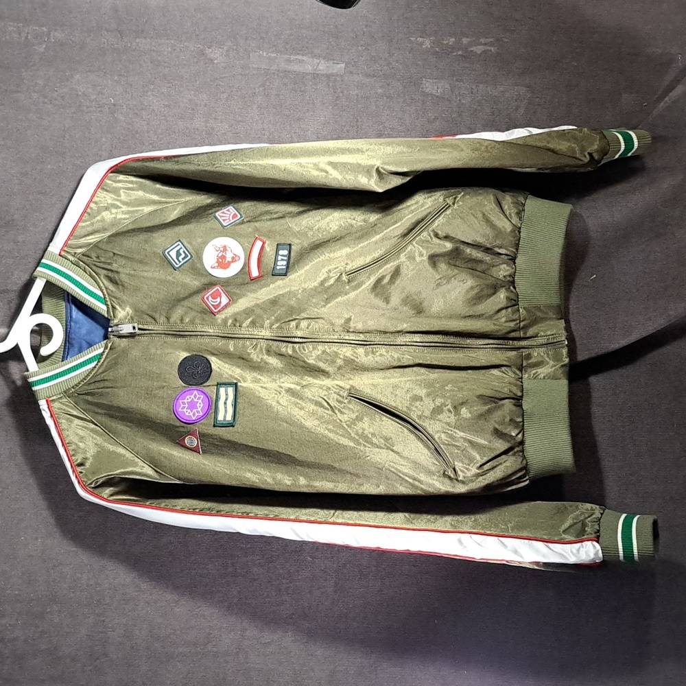 Diesel J-Fire Reversible Green Blue Embroidered Appliques Bomber Jacket  VG L